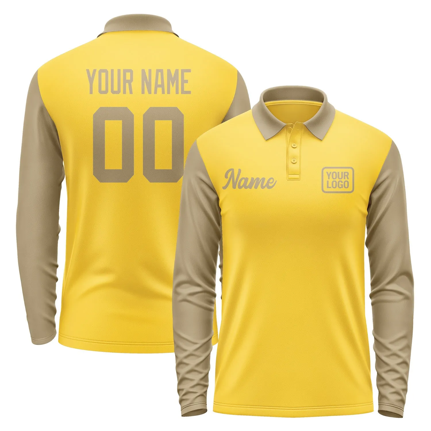 Custom Gold Light Khaki Long Sleeve Polo Shirt sold by Tailorly