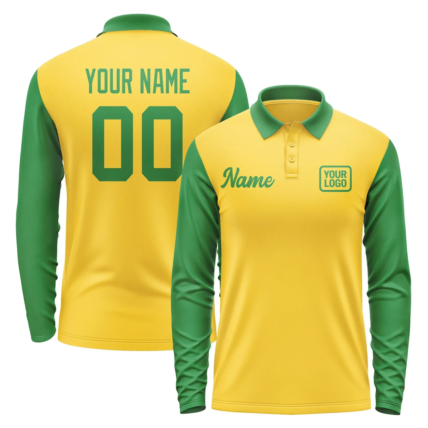 Custom Gold Emerald Green Long Sleeve Polo Shirt sold by Tailorly