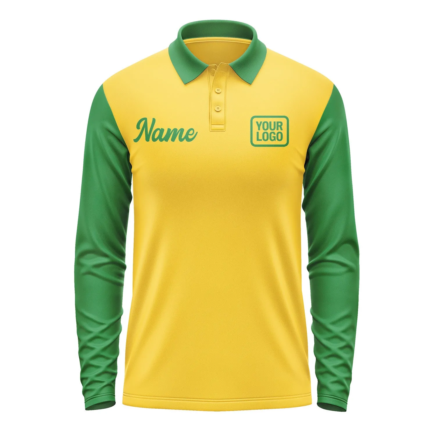 Custom Gold Emerald Green Long Sleeve Polo Shirt sold by Tailorly product image thumbnail 2