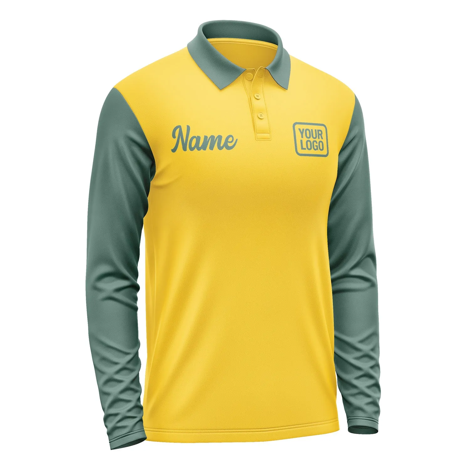 Custom Gold Blue Green Long Sleeve Polo Shirt sold by Tailorly product image thumbnail 4