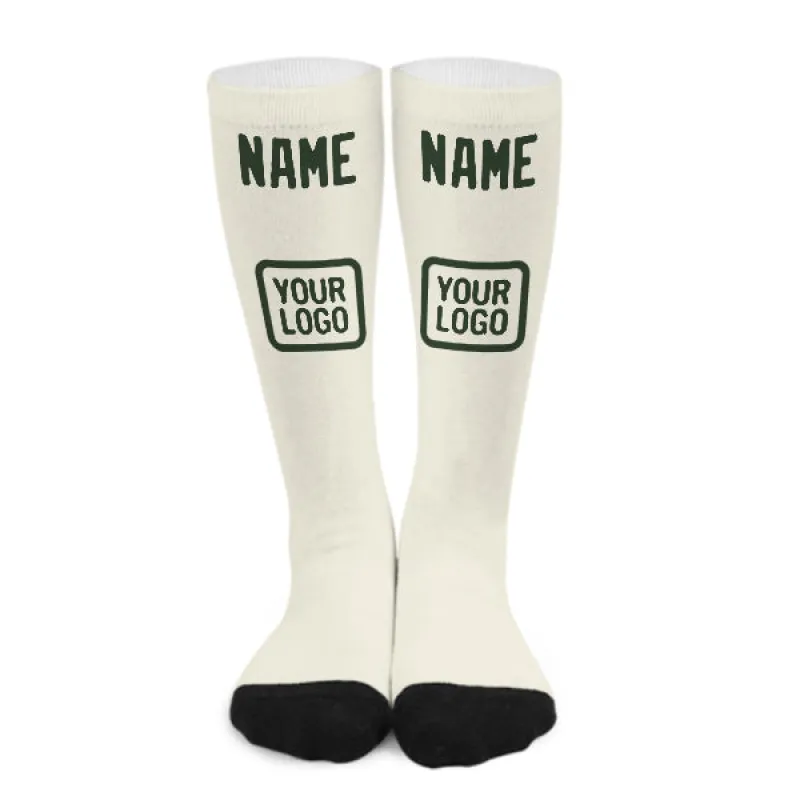 Custom Cream Dark Green Knee-High Sock sold by Tailorly