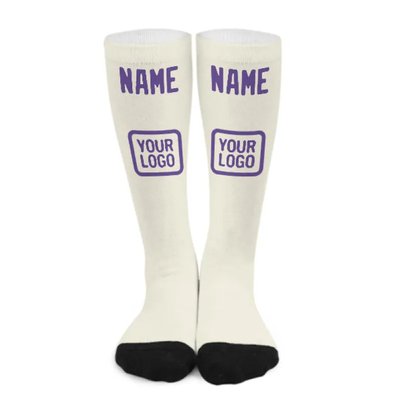 Custom Cream Light Purple Knee-High Sock sold by Tailorly