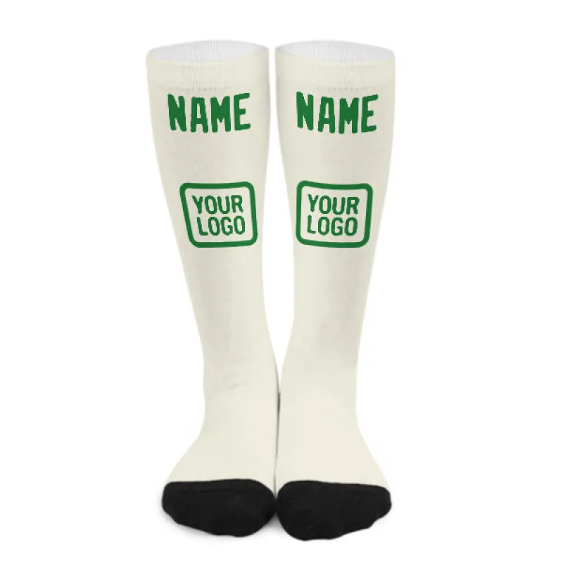 Custom Cream Emerald Green Knee-High Sock sold by Tailorly