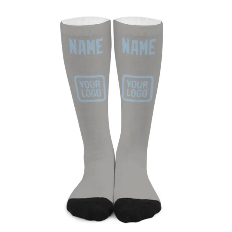 Custom Gray Light Blue Knee-High Sock sold by Tailorly