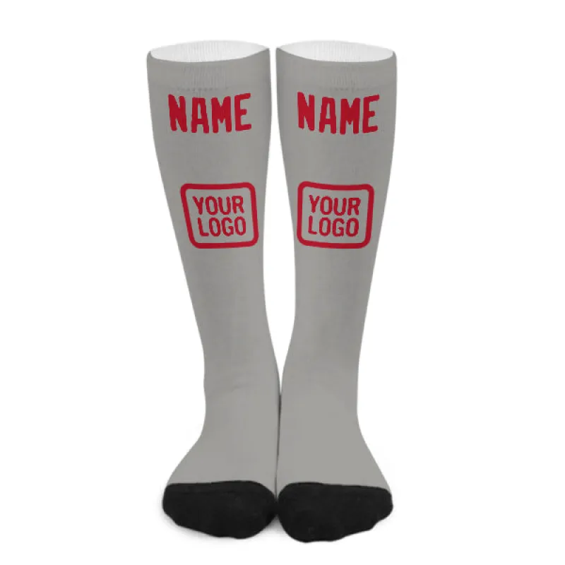 Custom Gray Red Knee-High Sock sold by Tailorly
