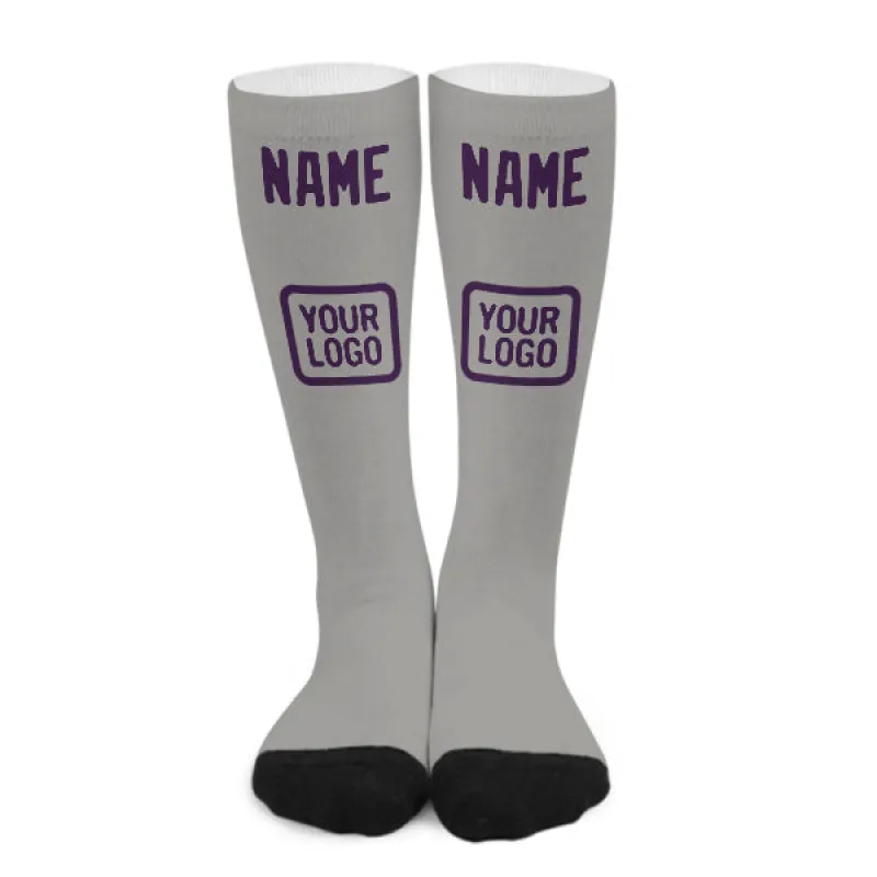 Custom Gray Purple Knee-High Sock sold by Tailorly