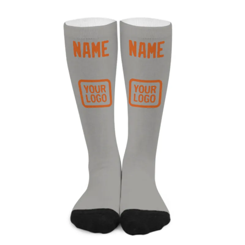 Custom Gray Orange Knee-High Sock sold by Tailorly