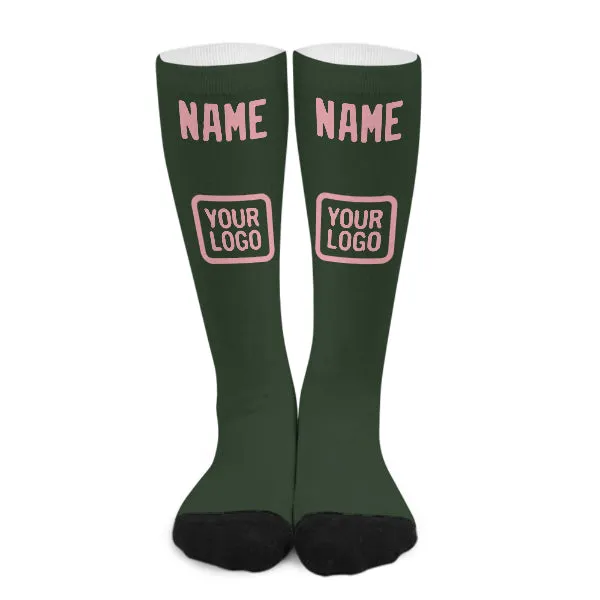 Custom Dark Green Light Pink Knee-High Sock sold by Tailorly