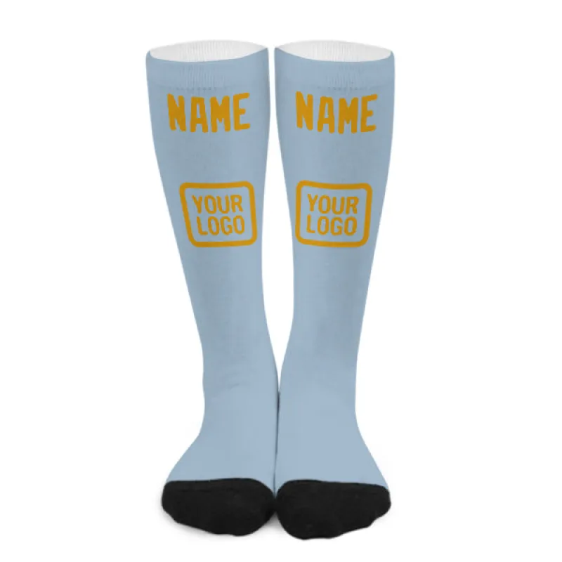 Custom Light Blue Yellow Knee-High Sock sold by Tailorly