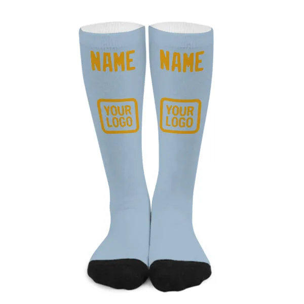 Custom Light Blue Yellow Knee-High Sock sold by Tailorly