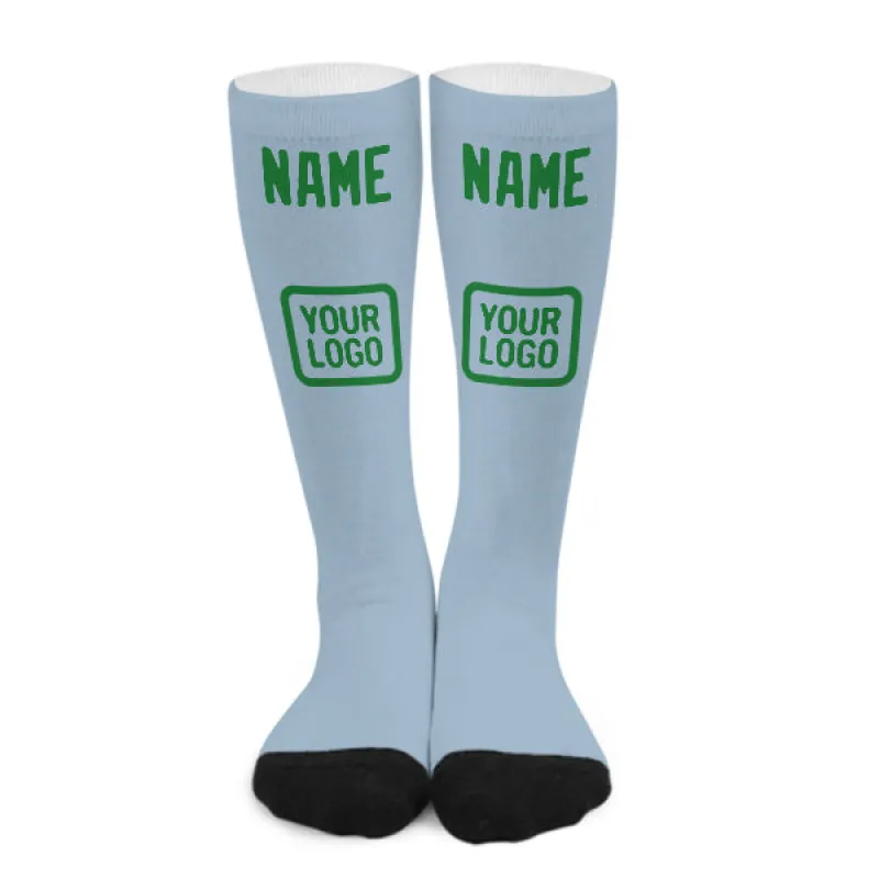 Custom Light Blue Emerald Green Knee-High Sock sold by Tailorly