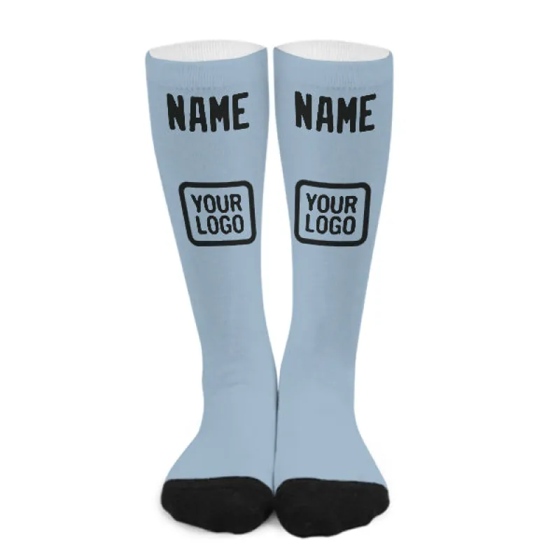 Custom Light Blue Black Knee-High Sock sold by Tailorly