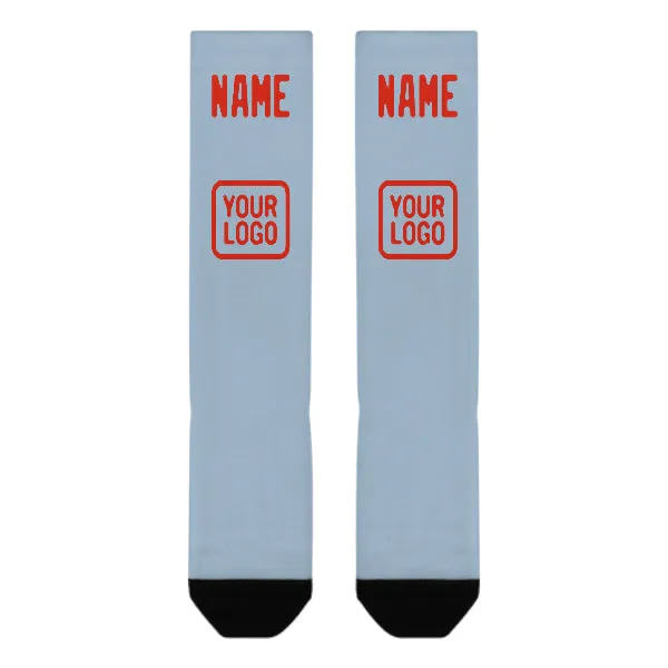 Custom Light Blue Orange Red Knee-High Sock sold by Tailorly product image thumbnail 2