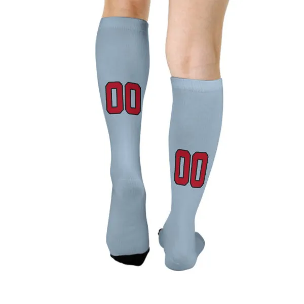 Custom Light Blue Red Knee-High Sock sold by Tailorly product image thumbnail 4