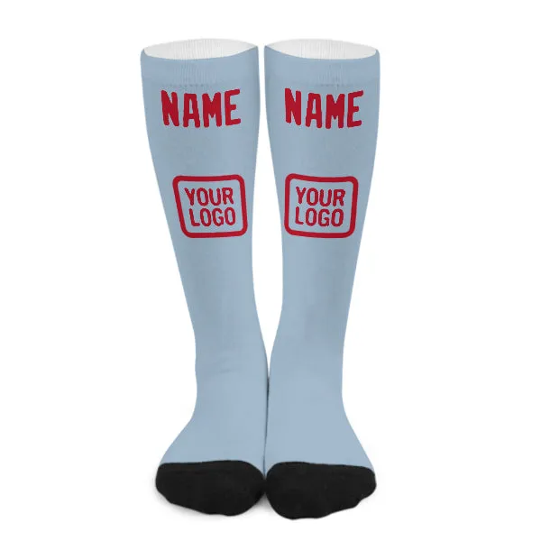 Custom Light Blue Red Knee-High Sock sold by Tailorly