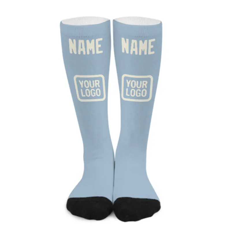 Custom Light Blue Cream Knee-High Sock sold by Tailorly