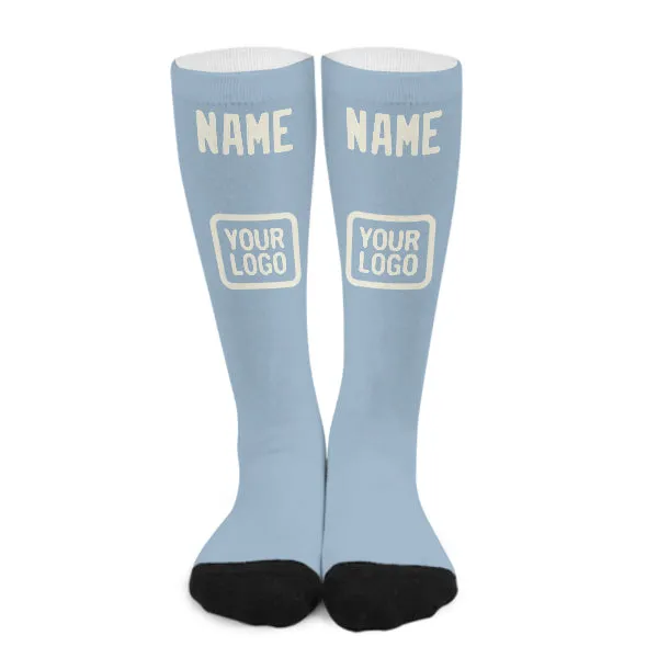 Custom Light Blue Cream Knee-High Sock sold by Tailorly