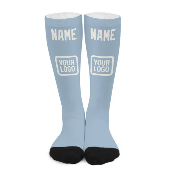 Custom Light Blue White Knee-High Sock sold by Tailorly