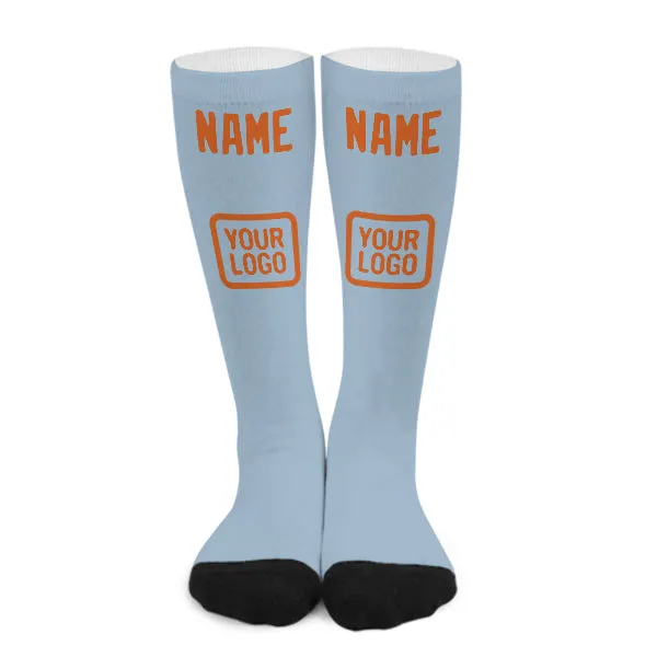 Custom Light Blue Orange Knee-High Sock sold by Tailorly
