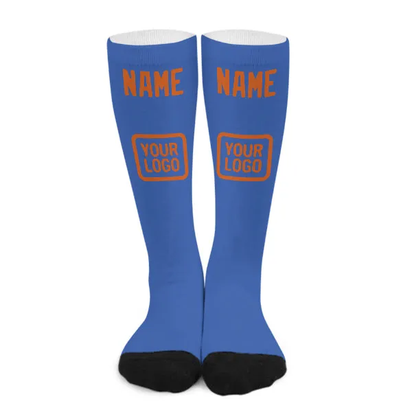 Custom Sky Blue Orange Knee-High Sock sold by Tailorly
