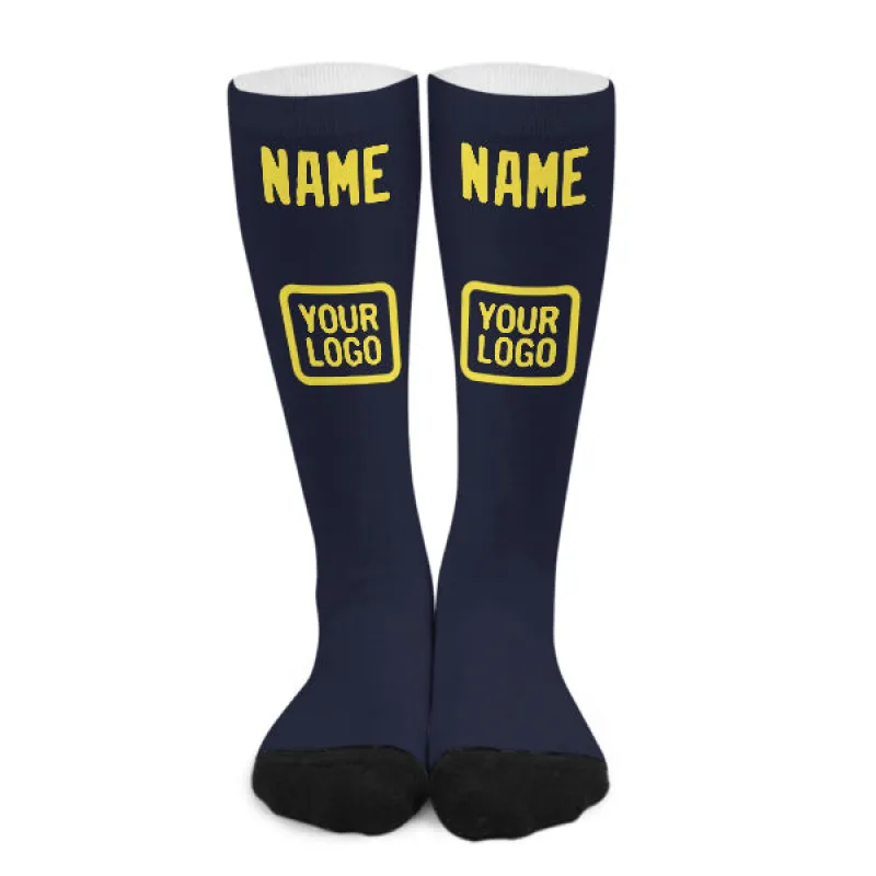 Custom Navy Light Yellow Knee-High Sock sold by Tailorly