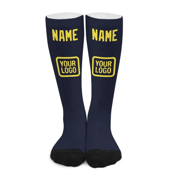 Custom Navy Light Yellow Knee-High Sock sold by Tailorly