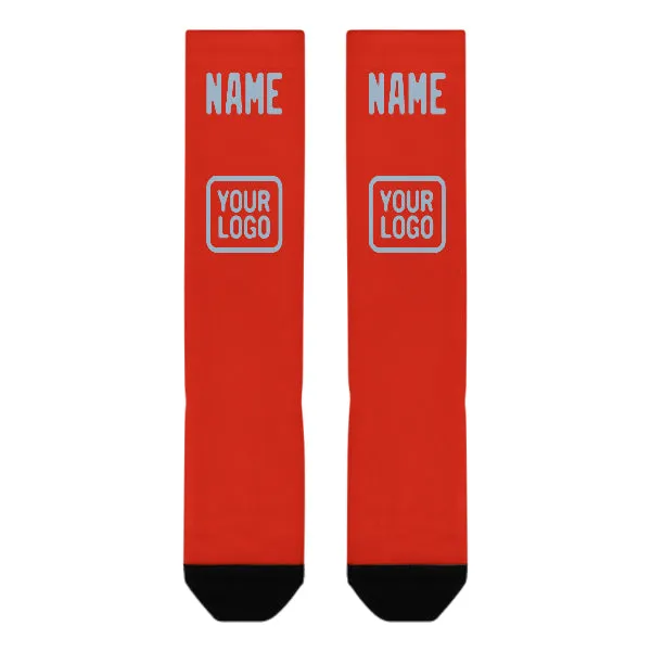 Custom Orange Red Light Blue Knee-High Sock sold by Tailorly product image thumbnail 2