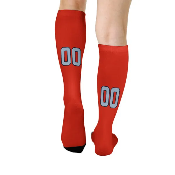 Custom Orange Red Light Blue Knee-High Sock sold by Tailorly product image thumbnail 4