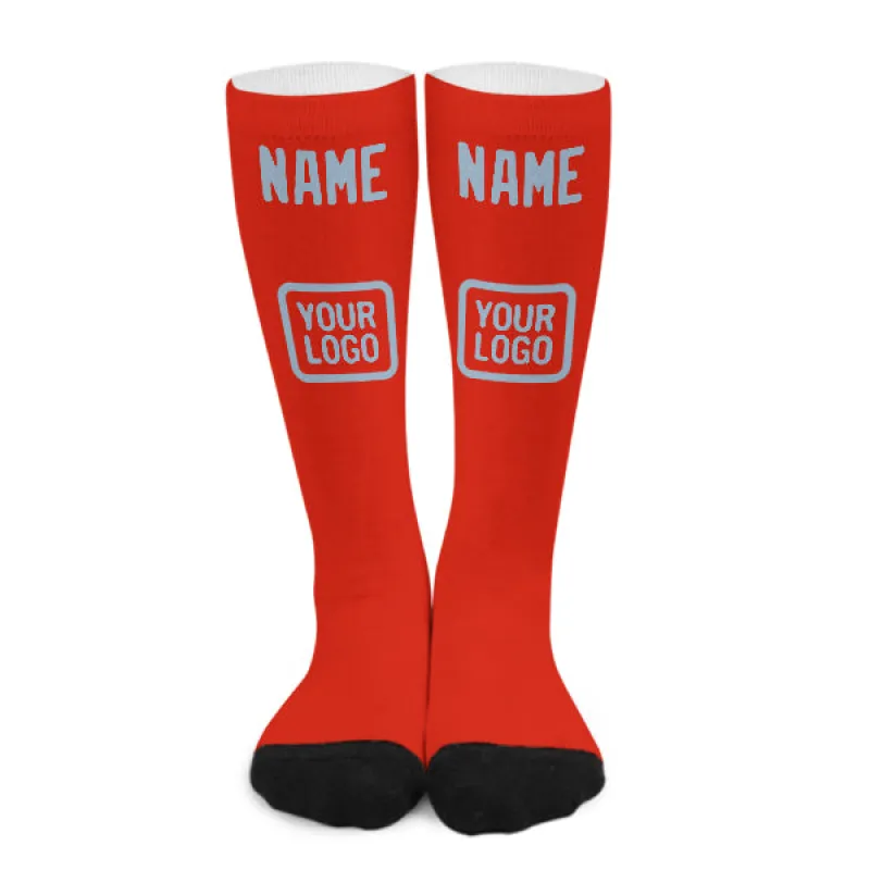 Custom Orange Red Light Blue Knee-High Sock sold by Tailorly