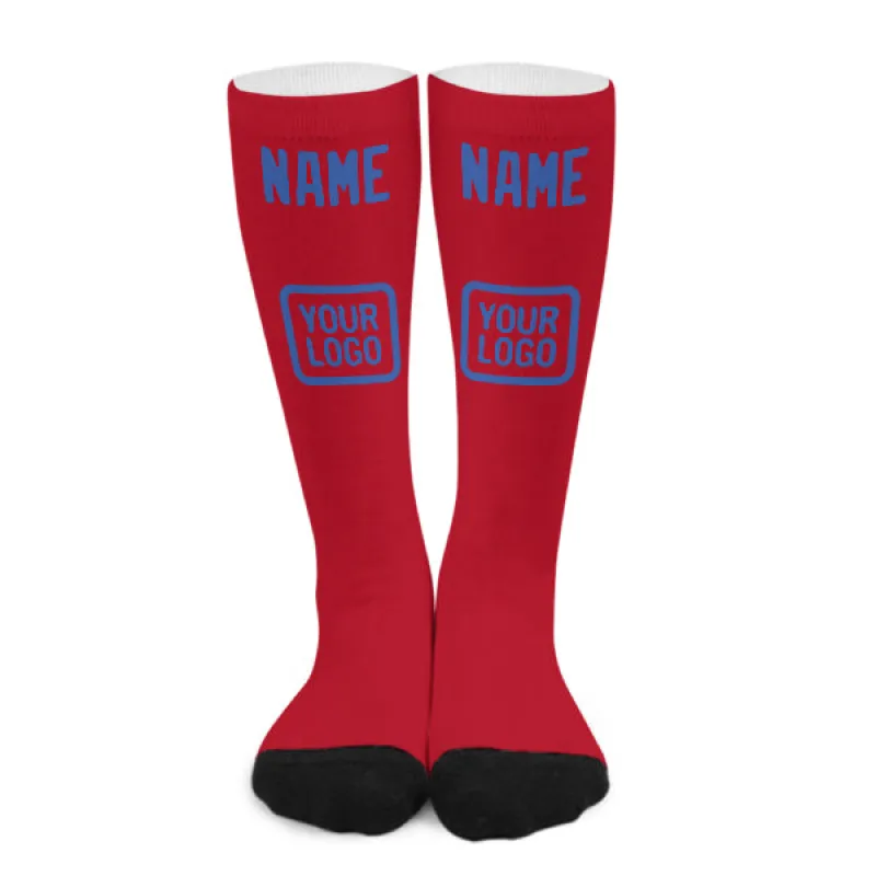 Custom Red Sky Blue Knee-High Sock sold by Tailorly