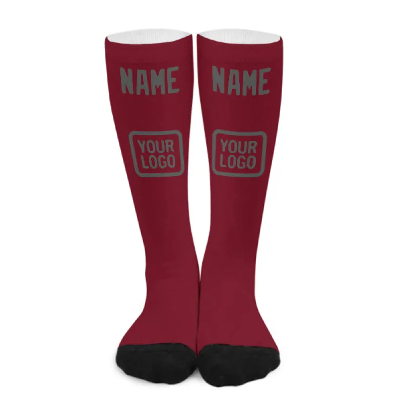 Custom Crimson Red Dark Grey Knee-High Sock made by Tailorly