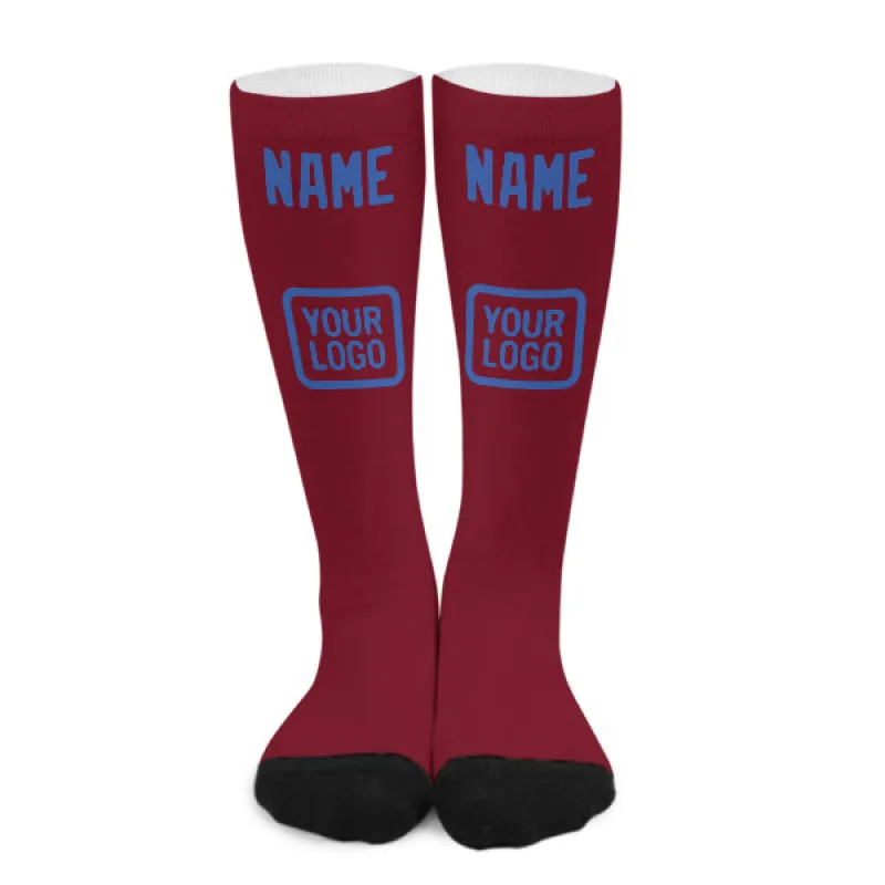 Custom Crimson Red Sky Blue Knee-High Sock sold by Tailorly