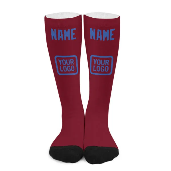 Custom Crimson Red Sky Blue Knee-High Sock sold by Tailorly