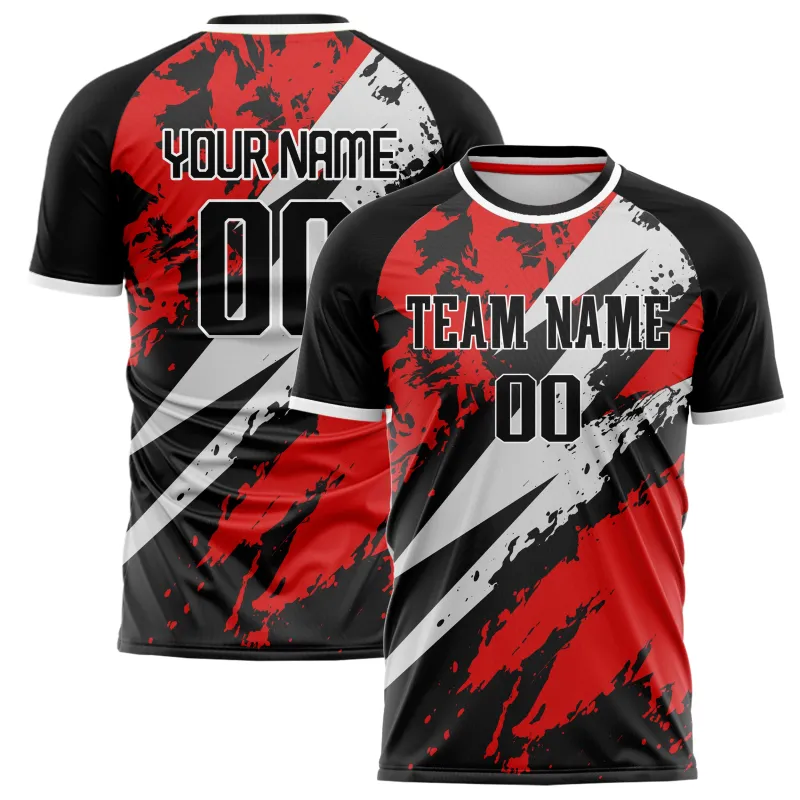 Custom Red Black Pattern Soccer Jersey made by Tailorly