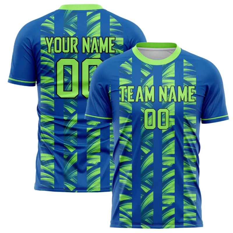 Custom Royal Neon Green Pattern Soccer Jersey made by Tailorly