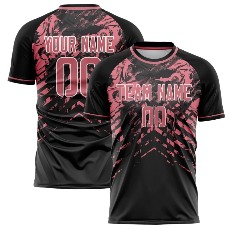 Custom Black Pink Pattern Soccer Jersey made by Tailorly