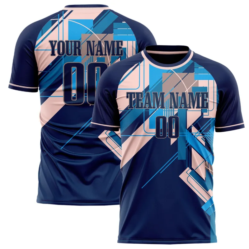 Custom Navy Pink Pattern Soccer Jersey made by Tailorly