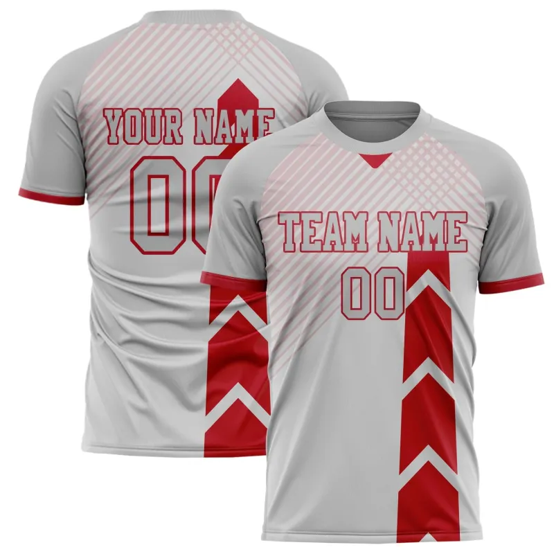 Custom Gray Red Pattern Soccer Jersey made by Tailorly