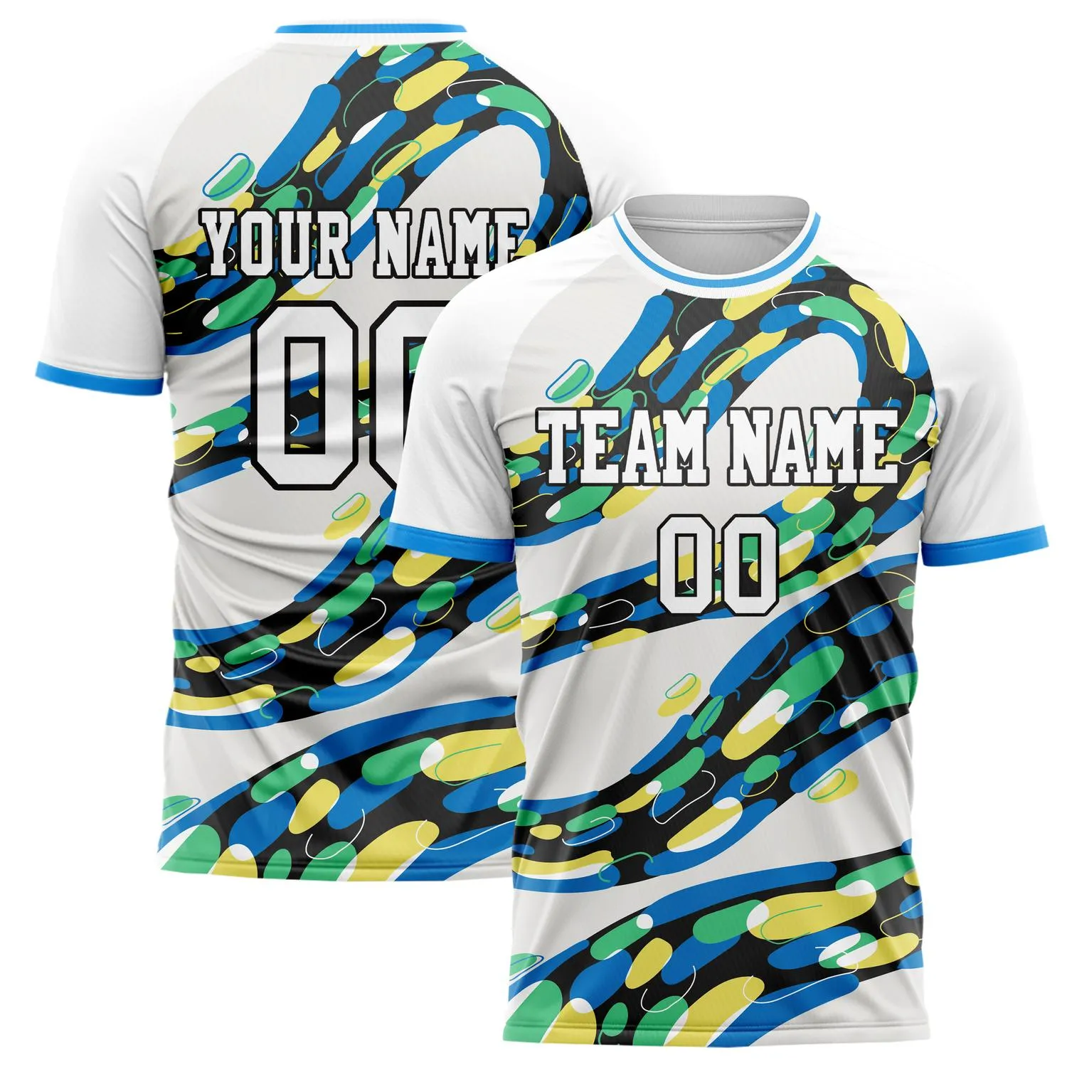 Custom White Blue Pattern Soccer Jersey sold by Tailorly