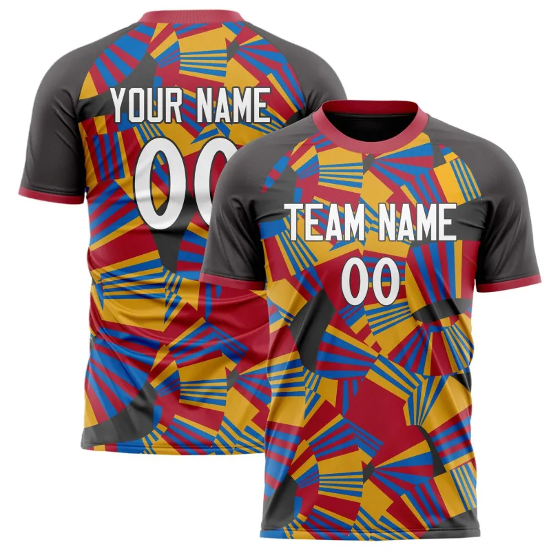 Custom Gray Red Pattern Soccer Jersey made by Tailorly