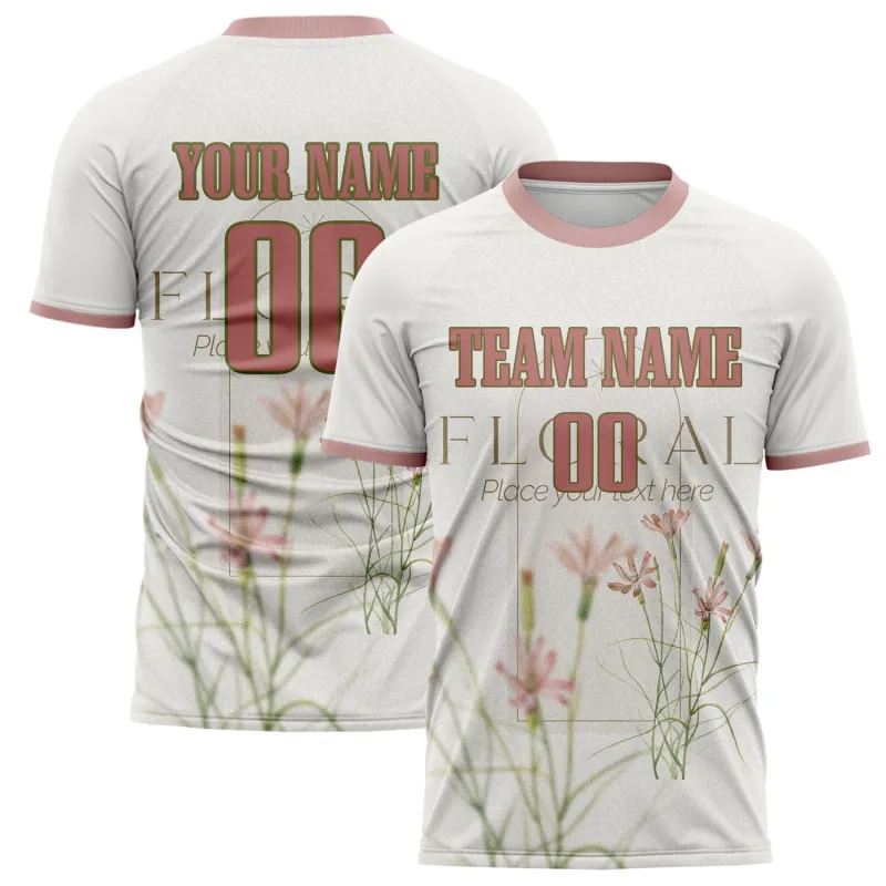 Custom White Pink Pattern Soccer Jersey made by Tailorly