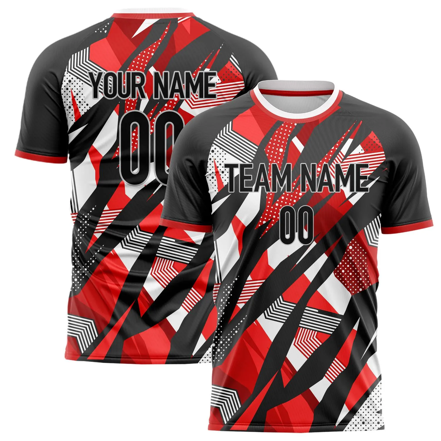 Custom Black Red Pattern Soccer Jersey sold by Tailorly