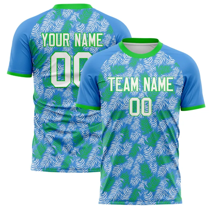 Custom Blue Kelly Green Pattern Soccer Jersey made by Tailorly