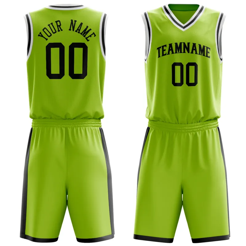 Custom Neon-Green Black Solid Color Basketball Set made by Tailorly