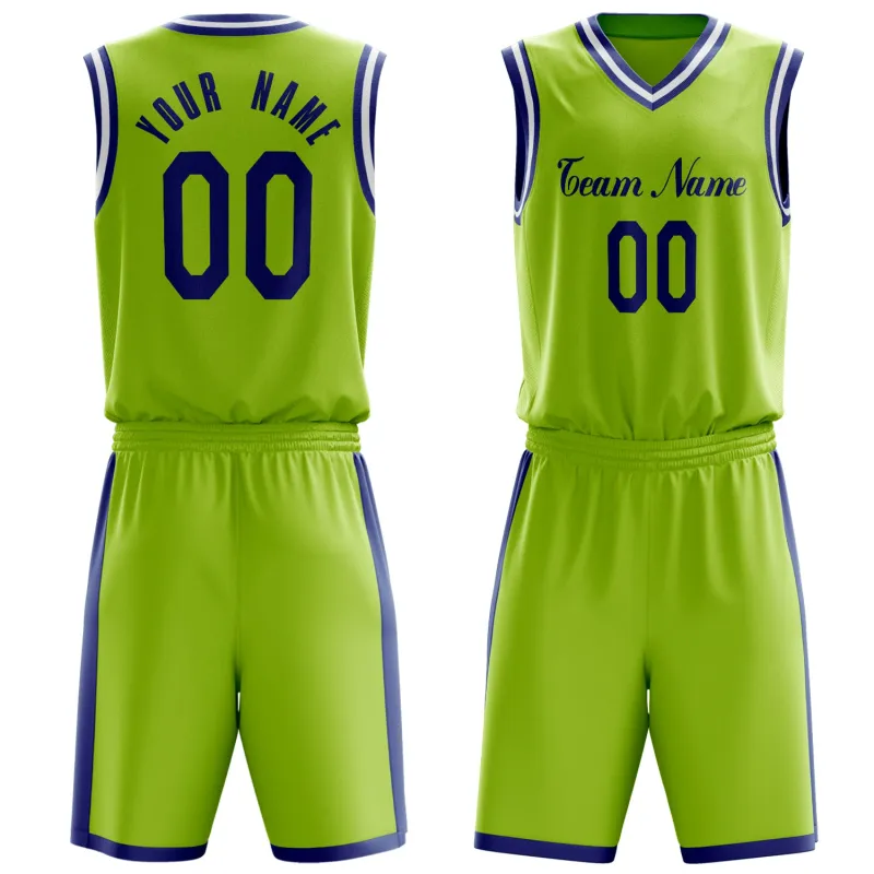 Custom Neon-Green Navy Solid Color Basketball Set made by Tailorly