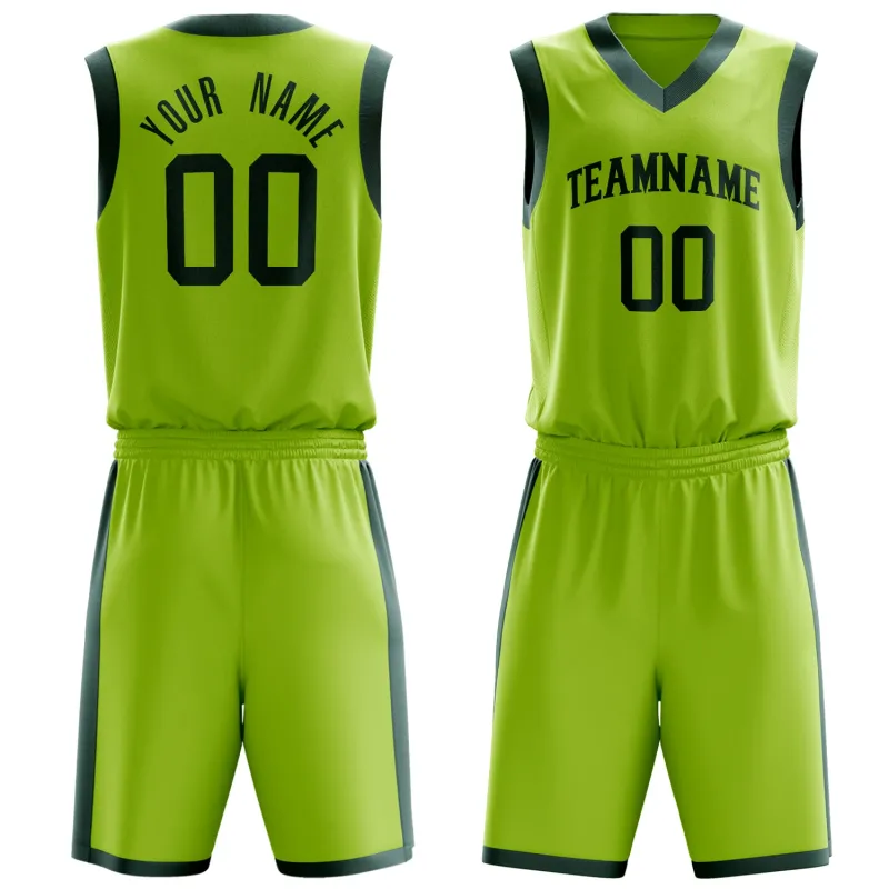 Custom Neon-Green Black Solid Color Basketball Set made by Tailorly