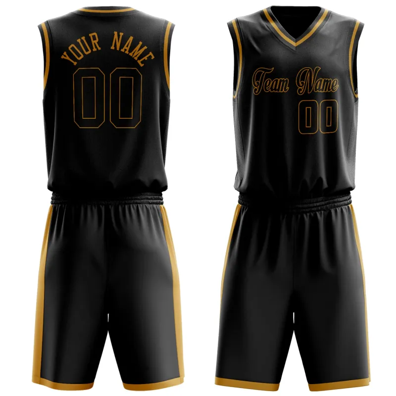 Custom Black Old-Gold Solid Color Basketball Set made by Tailorly