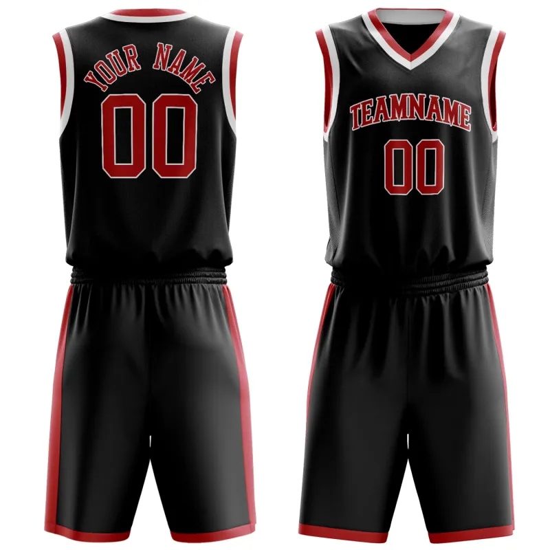 Custom Black Red Solid Color Basketball Set made by Tailorly