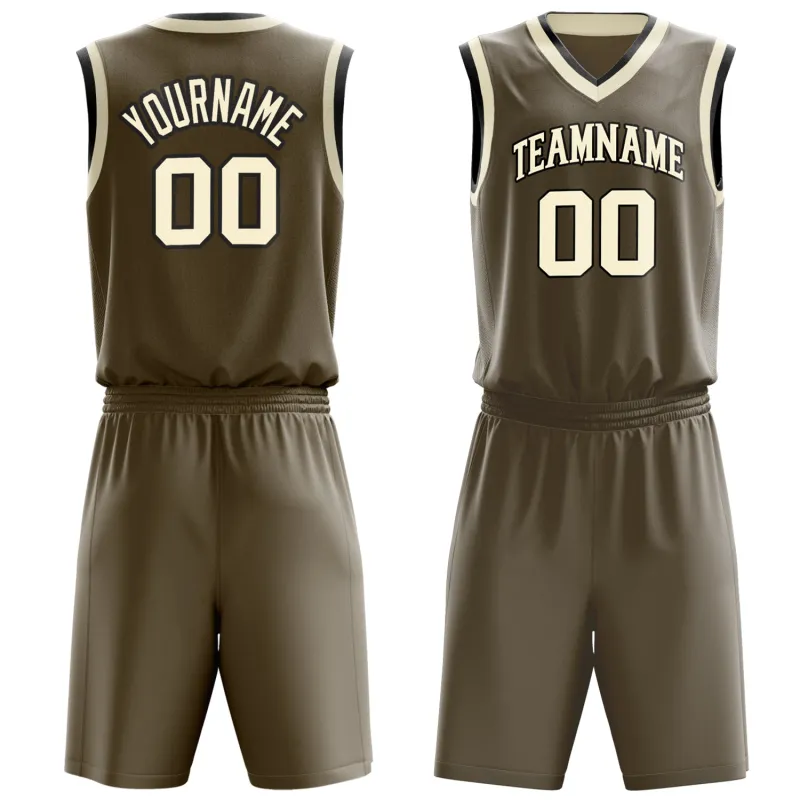 Custom Olive Cream Solid Color Basketball Set made by Tailorly