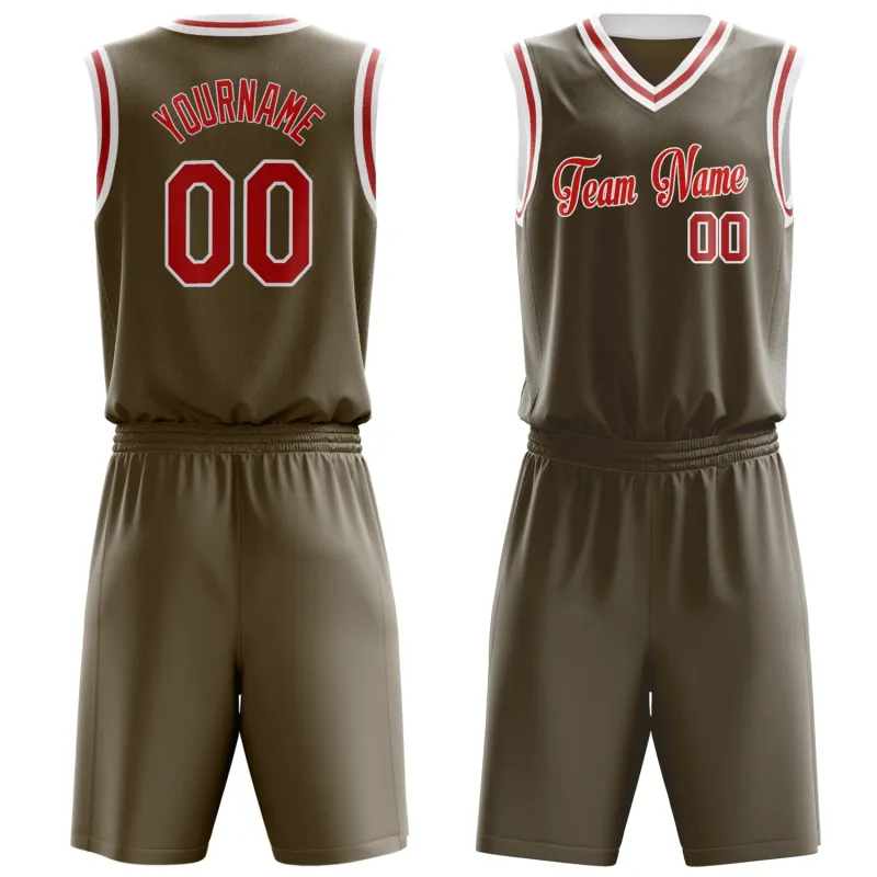 Custom Olive Red Solid Color Basketball Set made by Tailorly